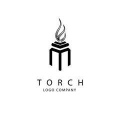 Torch Fire Flame with Pillar column logo design
