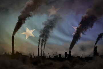 Global warming concept - dense smoke from factory chimneys on Micronesia flag background with space for your content - industrial 3D illustration