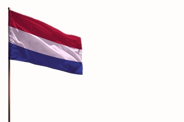 Fluttering Netherlands isolated flag on white background, mockup with the space for your content.