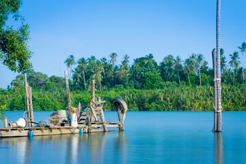 Beautiful scenery at a fisherman boat park at a village in Kelantan, Malaysia