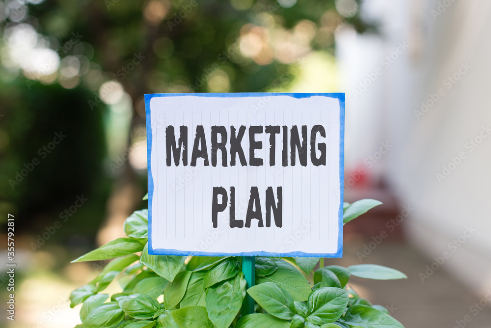 Poster writing note showing marketing plan. business concept for overall business strategy formed which the