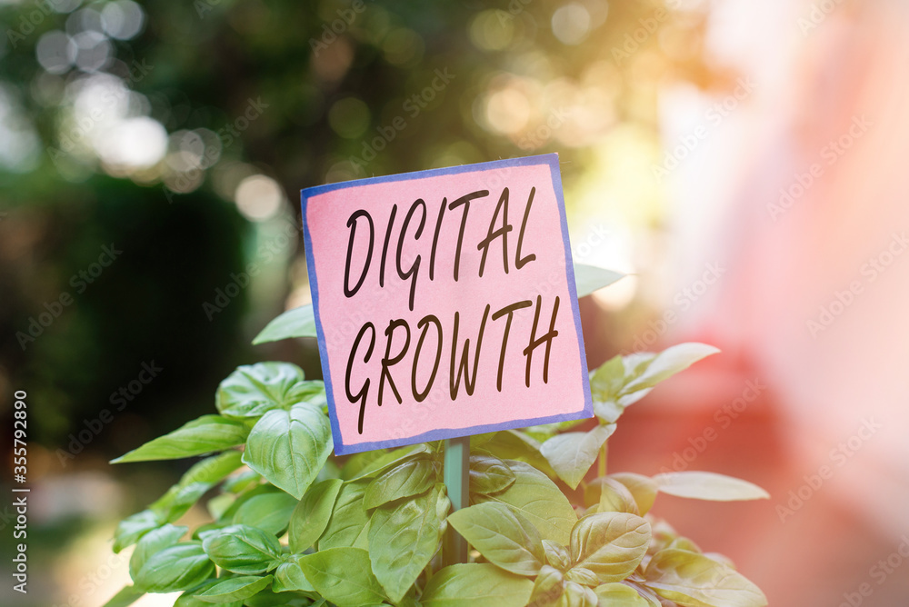 Poster writing note showing digital growth. business concept for early stages of business progress developi