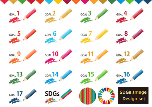 SDGsイメージの色鉛筆アイコンセット