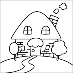 Simple house cartoon illustration no color for kid color book