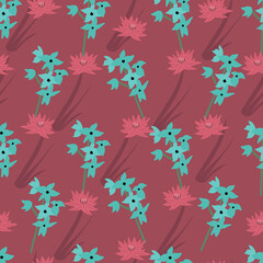 Tropic floral pattern seamless repeat exotic pink lotus flower and palm leaf on black background. Print summer floral plant. Nature wallpaper. Seamless vector pattern