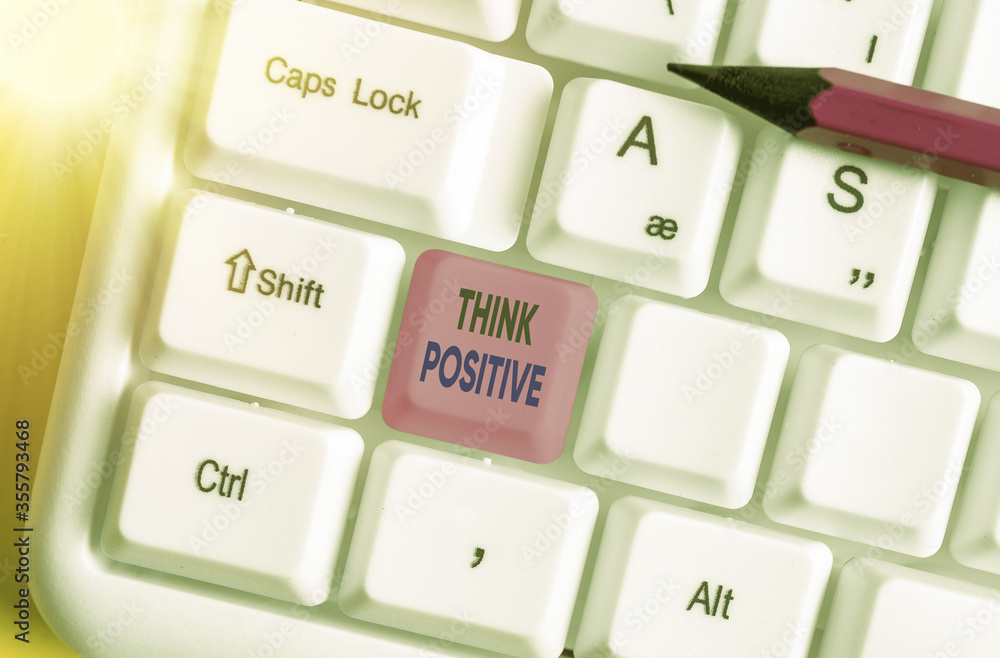 Poster text sign showing think positive. business photo showcasing creating thoughts that encourage and hel
