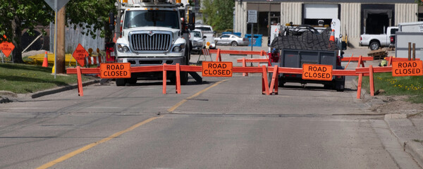 Road Closed Sign on Sreet at a construction road site