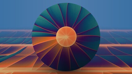 Obraz premium rendu 3D d'une sphère posée sur un plan se confondant avec le lointain