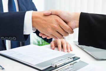 Successful Handshake in Job Applications and Business Collaboration Agreements.
