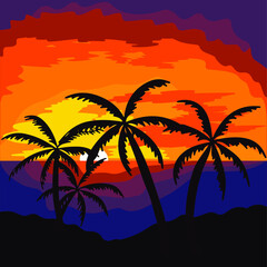 Fototapeta na wymiar palm trees on sunset
