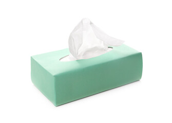 Box of paper tissues isolated on white