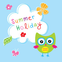 cute owl summer holiday greeting card vector