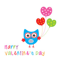 valentine's owl greeting with love balloon