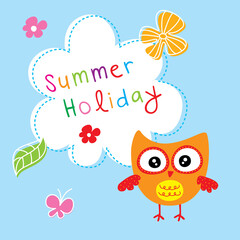 cute owl summer holiday greeting card vector