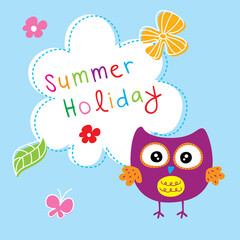 cute owl summer holiday greeting card vector
