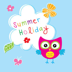 cute owl summer holiday greeting card vector
