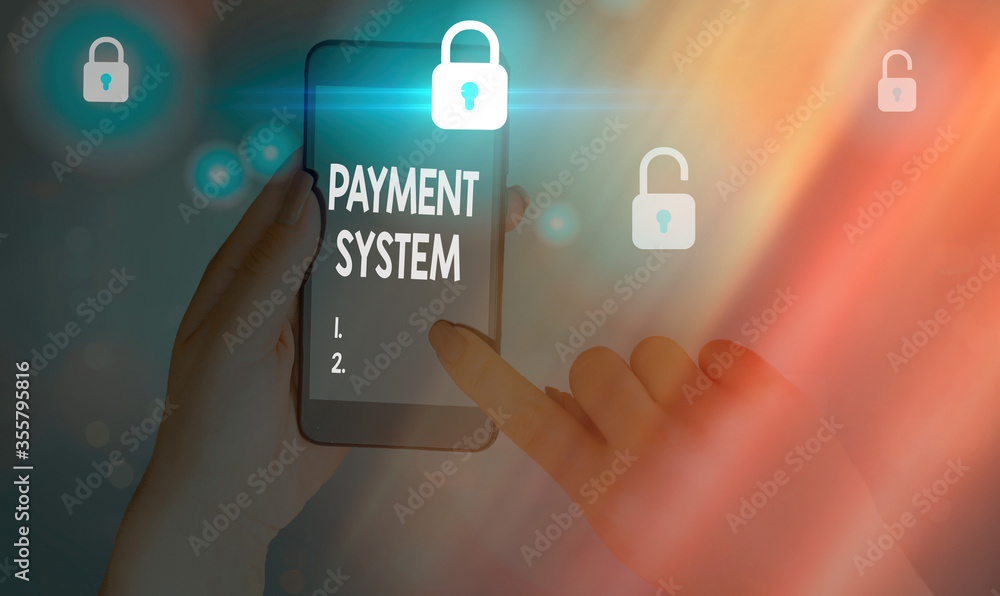 Poster writing note showing payment system. business concept for different transaction method allowing the 