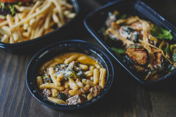 dishes of takeout food