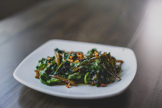 plate of hot sauteed greens