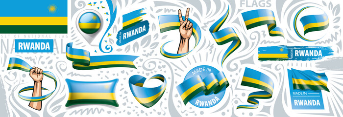 Vector set of the national flag of Rwanda in various creative designs