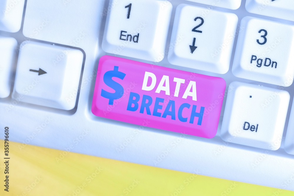Poster writing note showing data breach. business concept for unauthorized release of confidential and secu
