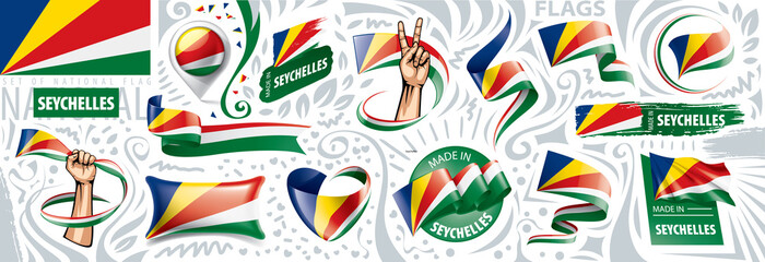 Vector set of the national flag of Seychelles in various creative designs