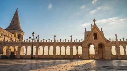 Budapest Hungary, city skyline sunrise at Fisherman Bastion