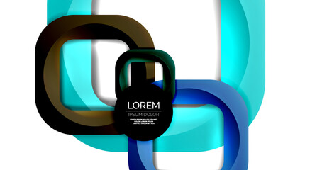 Square geometric vector abstract background, dynamic modern minimal template. Multicolored square shapes with round corners overlapping each other