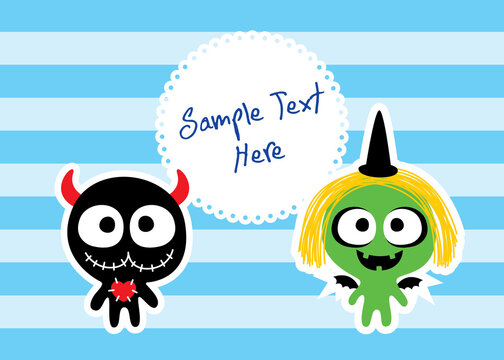 cute monster friendship message card vector