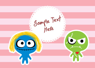 cute monster friendship message card vector