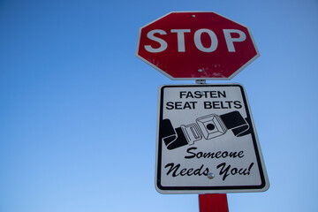 Stop sign and seat belt sign