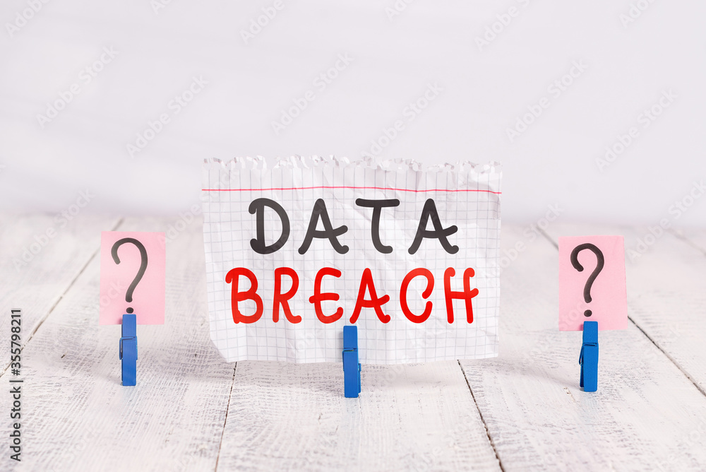 Poster conceptual hand writing showing data breach. concept meaning unauthorized release of confidential an