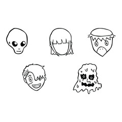 Set of Scary Monster illustration Design in Line Art