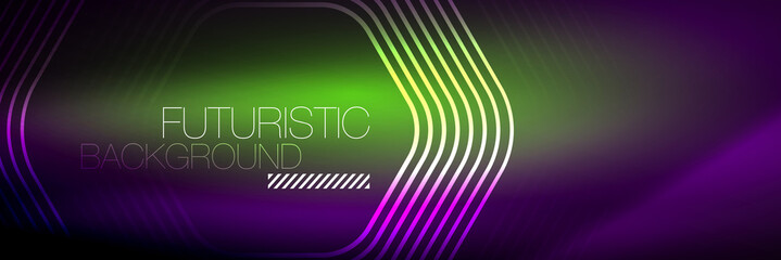 Shiny neon lines, stripes and waves, technology abstract background. Trendy abstract layout template for business or technology presentation, internet poster or web brochure cover, wallpaper