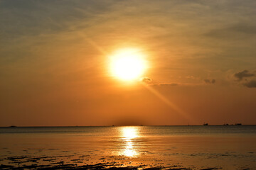 Beautiful Sunset landscape at Tanjung Pendam Beach, Bangka Belitung island, Indonesia