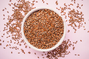 Uncooked fresh flax seeds in a bowl 