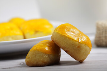 Stack of 'nastar', cookies that made from pineapple jam, shoot on white background
