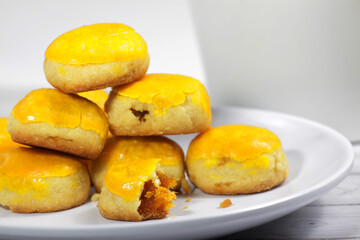 Stack of 'nastar', cookies that made from pineapple jam, shoot on white background