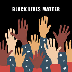  black lives matter  poster,banner, Black lives matter, crowd of people protesting for their rights. Holding posters in hands, no racism banner. Vector illustration in flat cartoon style on isolated 