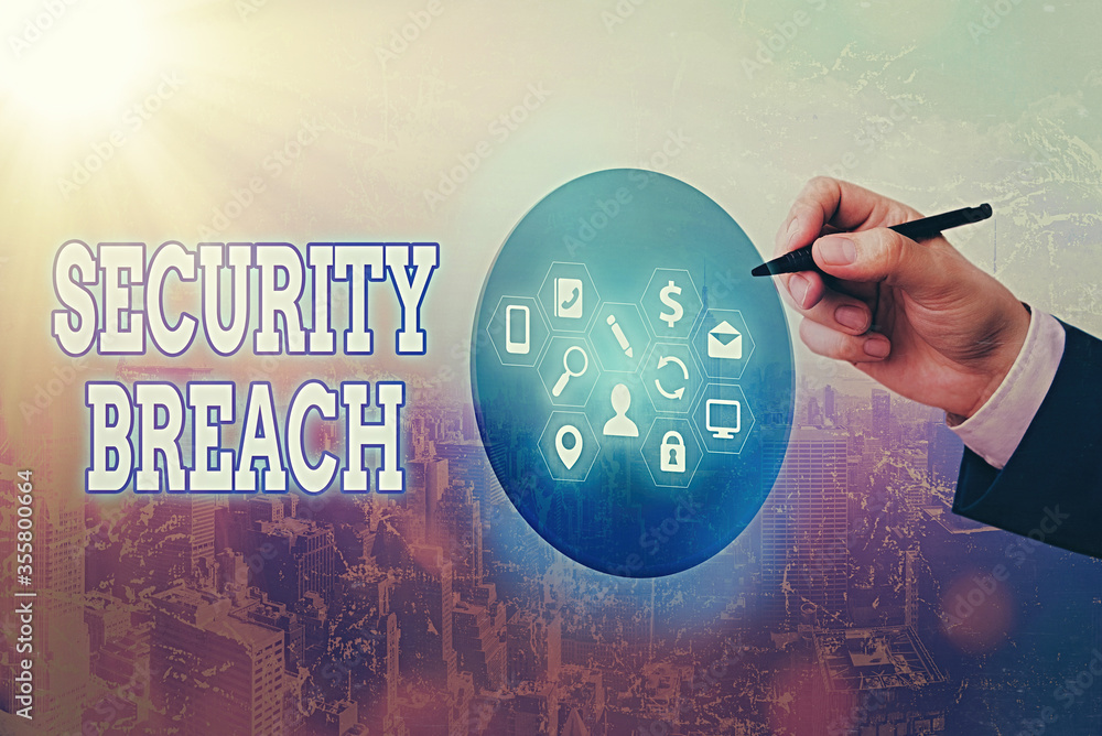 Poster text sign showing security breach. business photo text unauthorized access of data gained by a malic