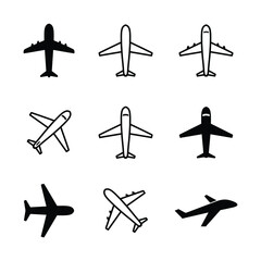 Set of airplane vector isolated on white background, Airplane icon flat vector collections. Airplane icon trendy and modern symbol for logo, web, app, template, business.