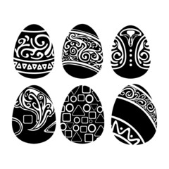 Set of Vector Design of a Black Egg with a Natural, Basic Object and Coat Theme