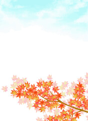 秋の空と紅葉の枝の水彩風ベクターイラスト