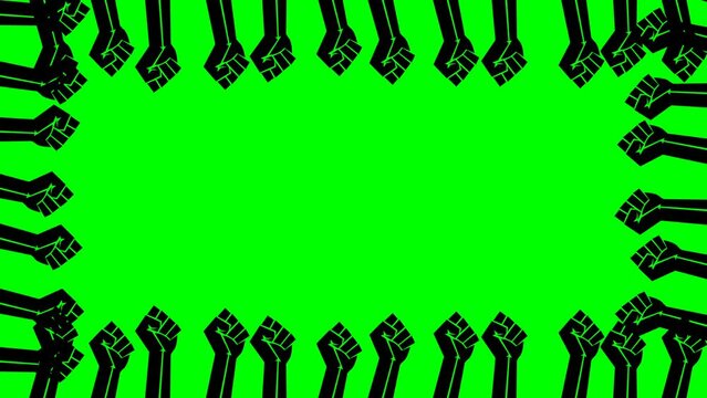 Black fists moving frame - animation on green screen background. BlackLivesMatter fist international human rights movement sign.