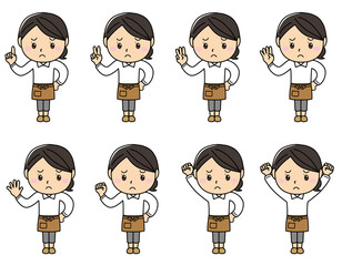 女の子01_08（エプロンをして困った顔の店員風ポーズセット）ード09_01