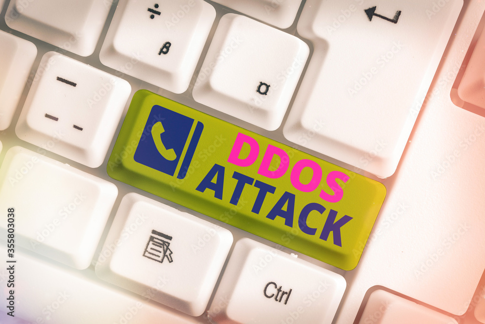 Poster word writing text ddos attack. business photo showcasing disturbed access to the normal server cause