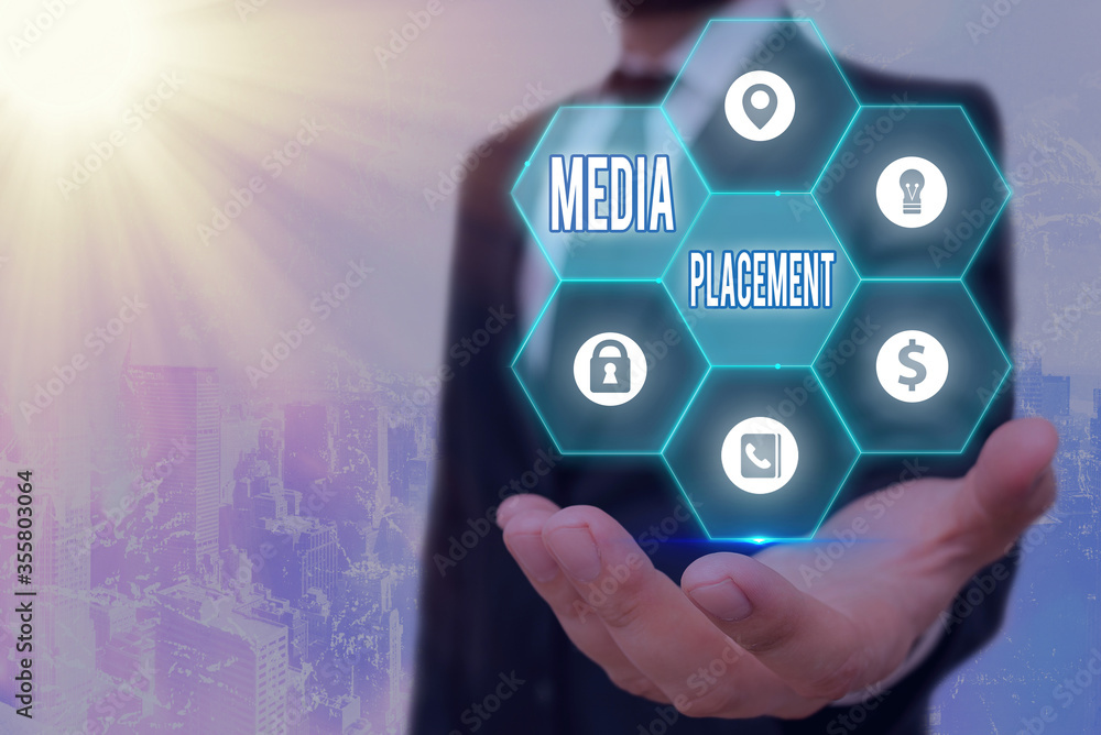 Poster handwriting text media placement. conceptual photo inserting a digital ad message to promote a busin