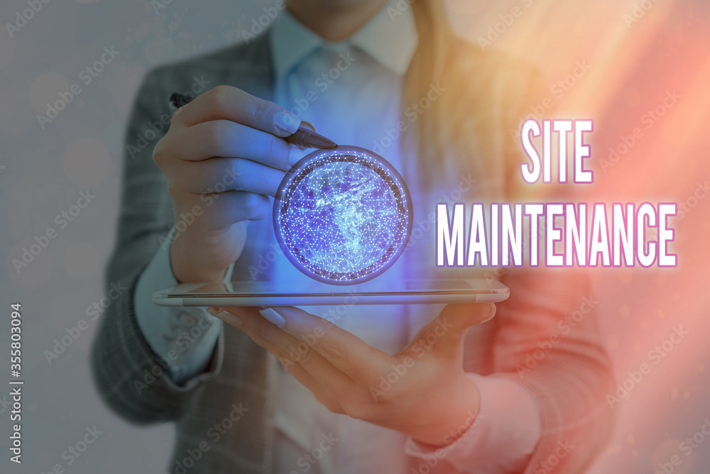 Fototapete Writing note showing Site Maintenance. Business concept for Monitoring and regularly checking your website for issues Elements of this image furnished by NASA