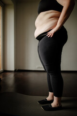 Belly fat, excessive weight, overweight concept. Woman with obese body