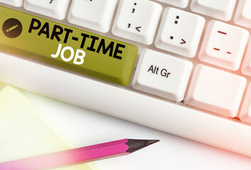 Writing note showing Part time Job. Business concept for employment marked by working less than 40 hours in a week